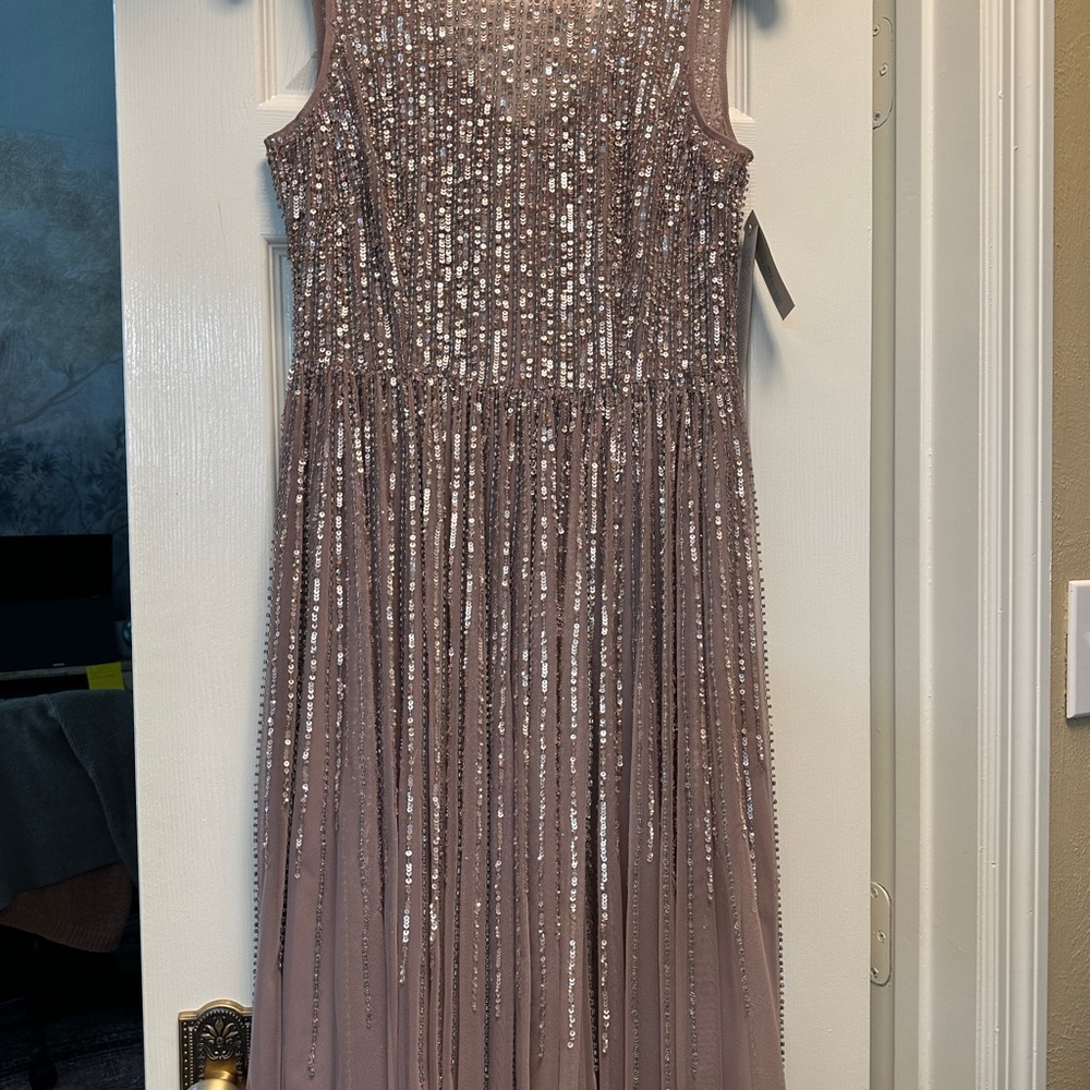 Aidan Mattox Moonstone Sequined Beaded Sleeveless Short Wedding or Formal Dress